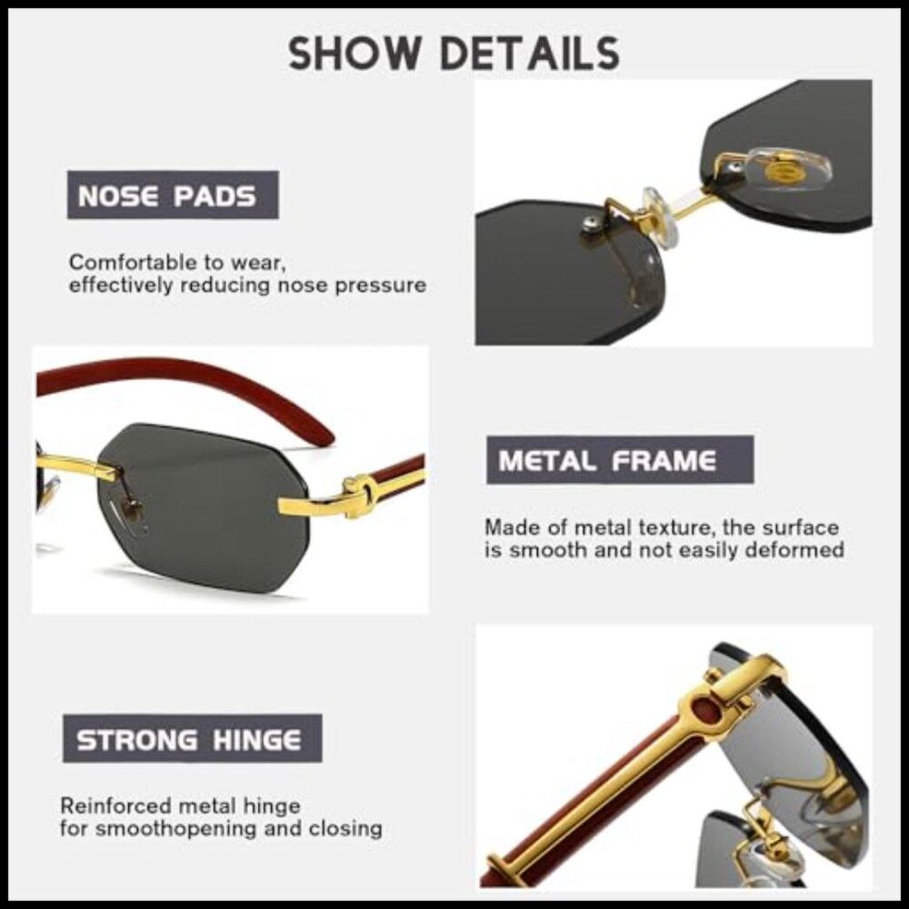 Retro Rimless Rectangle Sunglasses Frameless Mini… - image 6